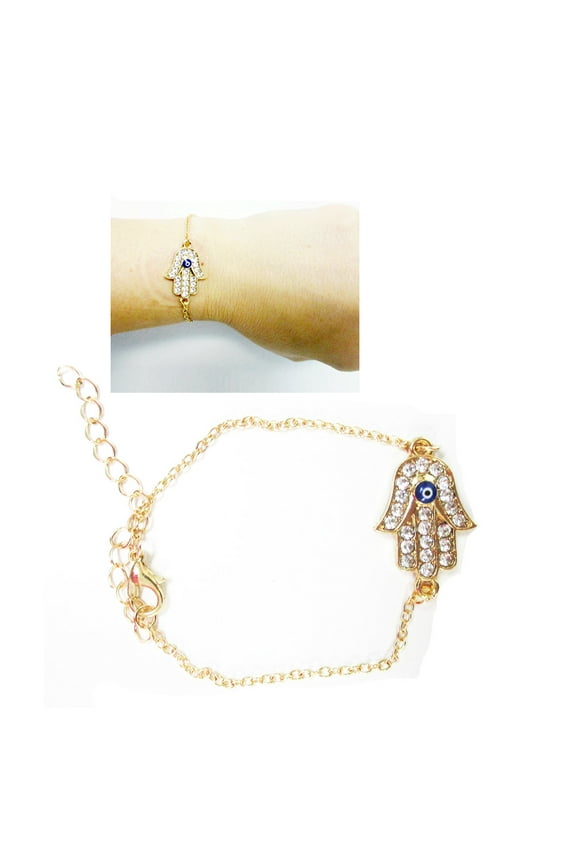 Gold Lucky Bracelet Kabbalah Hamsa Hand Evil Eye Judaica Protection Adjustable