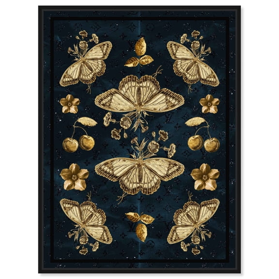 Gold Lux Scarf Elegant Butterfly Canvas Wall Art by Art Remedy, Black Floater Frame, 36"x45"