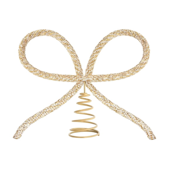Gold Luxurious Metal Bow Tree Topper With Rhinestone Accents And Coil Spring Structure For Festive Ambiance And Secure Placement On Christmas Trees