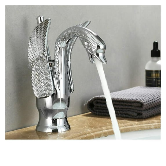 Gold Luxury Bathroom Sink Faucet Vintage Copper Swan Style Personality Fashion Deck Mount Hot and Cold Mixer Black Basin Faucet ,Easy to Use