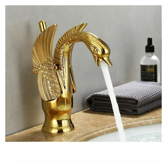 Gold Luxury Bathroom Sink Faucet Vintage Copper Swan Style Personality Fashion Deck Mount Hot and Cold Mixer Black Basin Faucet ,Long Lasting