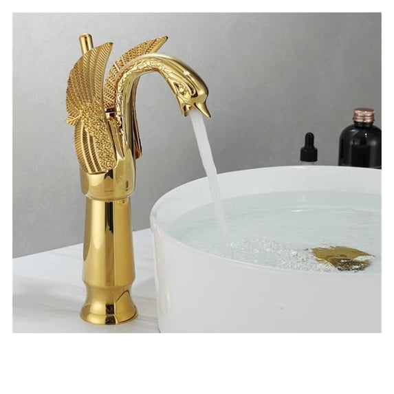 Gold Luxury Bathroom Sink Faucet Vintage Copper Swan Style Personality Fashion Deck Mount Hot and Cold Mixer Black Basin Faucet ,Long Lasting
