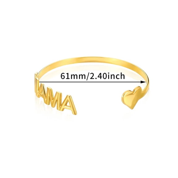 Gold "MAMA" Heart Cuff Bracelet - Adjustable Open Bangle for Mother's Day Gift