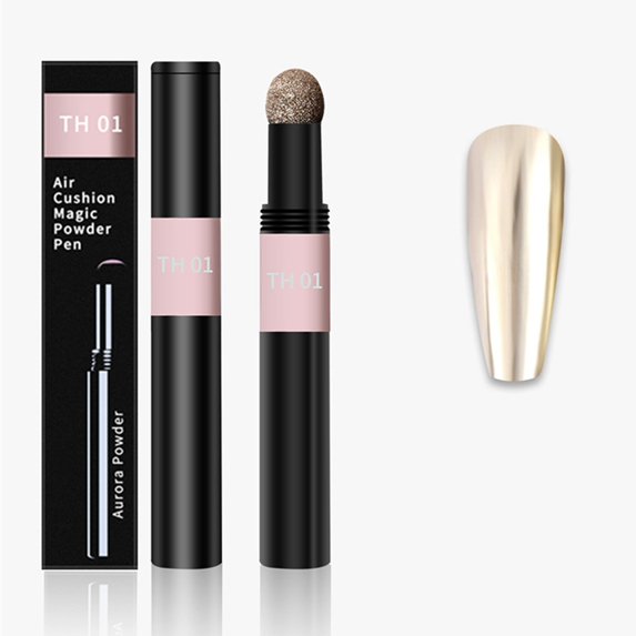 Gold Magic Cushion Pen Th-01 - Mirror Effect Nail Powder Cushion Pen, Gold & Silver Sponge Applicator for Manicure, Nail Pen Easter Mother'S Day Jia Pian Makeup Organizers