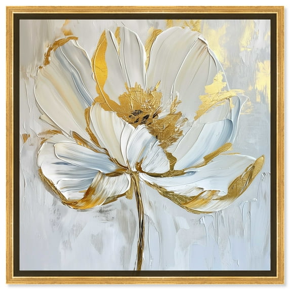 Gold Magnolia II Floral Fine Wall Art Canvas Wall Art by Art Remedy, Gold Floater Frame, 17.5" x 17.5"