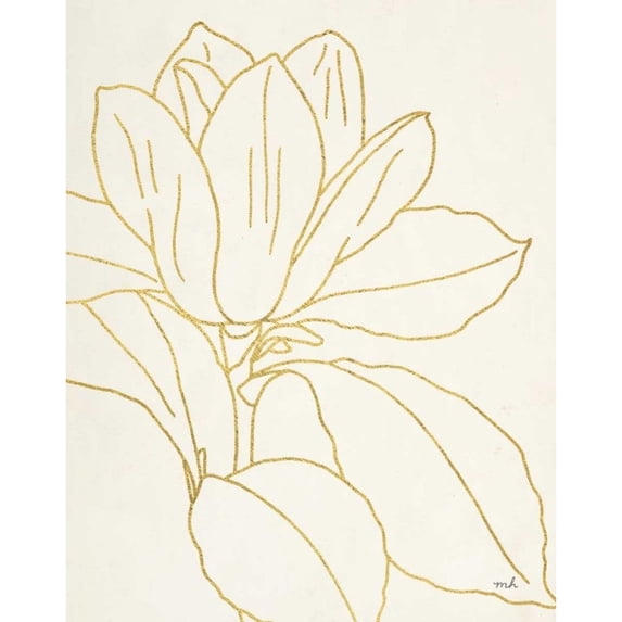 Gold Magnolia Line Drawing v2 Crop by Moira Hershey