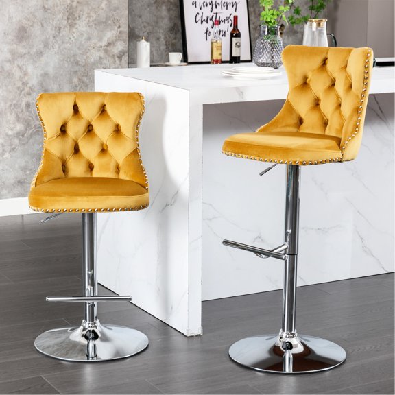 Gold Main Color - Swivel Functionality - Kitchen Island Entertainment - Set of 2 Barstools