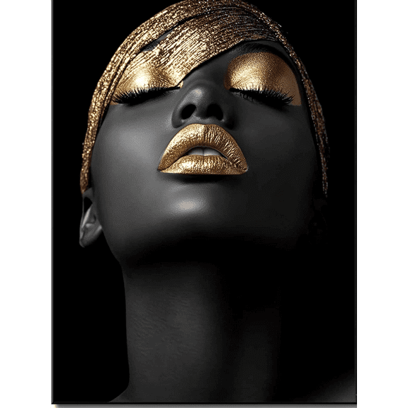 Gold Makeup Black Woman Canvas Wall ArtPerfect for BedroomLiving RoomBathroomOffice and Hallway Decoration.