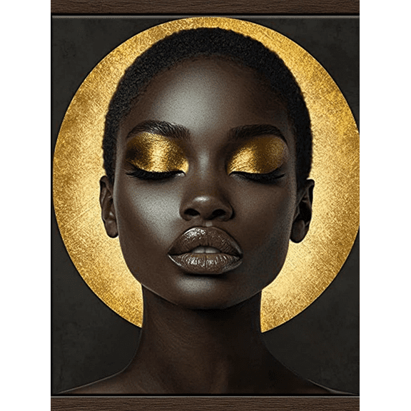 Gold Makeup Black Woman Canvas Wall ArtSuitable for Living Room Office Hotel and Spa Decor