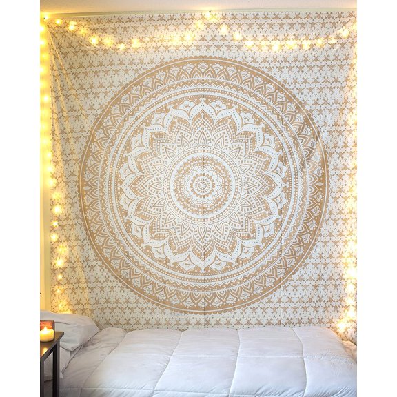 Gold Mandala Ombre Boho Bohemian Tapestry Wall Hanging, 30x40 Inch, Polyester Fabric Art for Bedroom Living Room Dorm