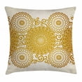 thumbnail image 1 of Gold Mandala Throw Pillow Cushion Cover, Border with Large Flowers and Curls Chrysanthemums Peonies Rococo Style, Decorative Square Accent Pillow Case, 24 X 24 Inches, Eggshell Gold, by Ambesonne, 1 of 2