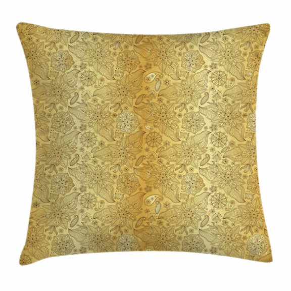 Gold Mandala Throw Pillow Cushion Cover, Flourish Pattern with Paisley Botanical Garden Theme Curvy Persian Fashion, Decorative Square Accent Pillow Case, 20 X 20 Inches, Gold Black, by Ambesonne