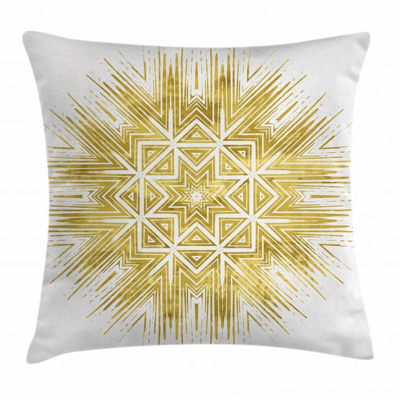 Gold Mandala Throw Pillow Cushion Cover, Geometric Fantasy Elements Vintage Vivid Luxury Motif Oriental Artistic, Decorative Square Accent Pillow Case, 16 X 16 Inches, Gold and White, by Ambesonne