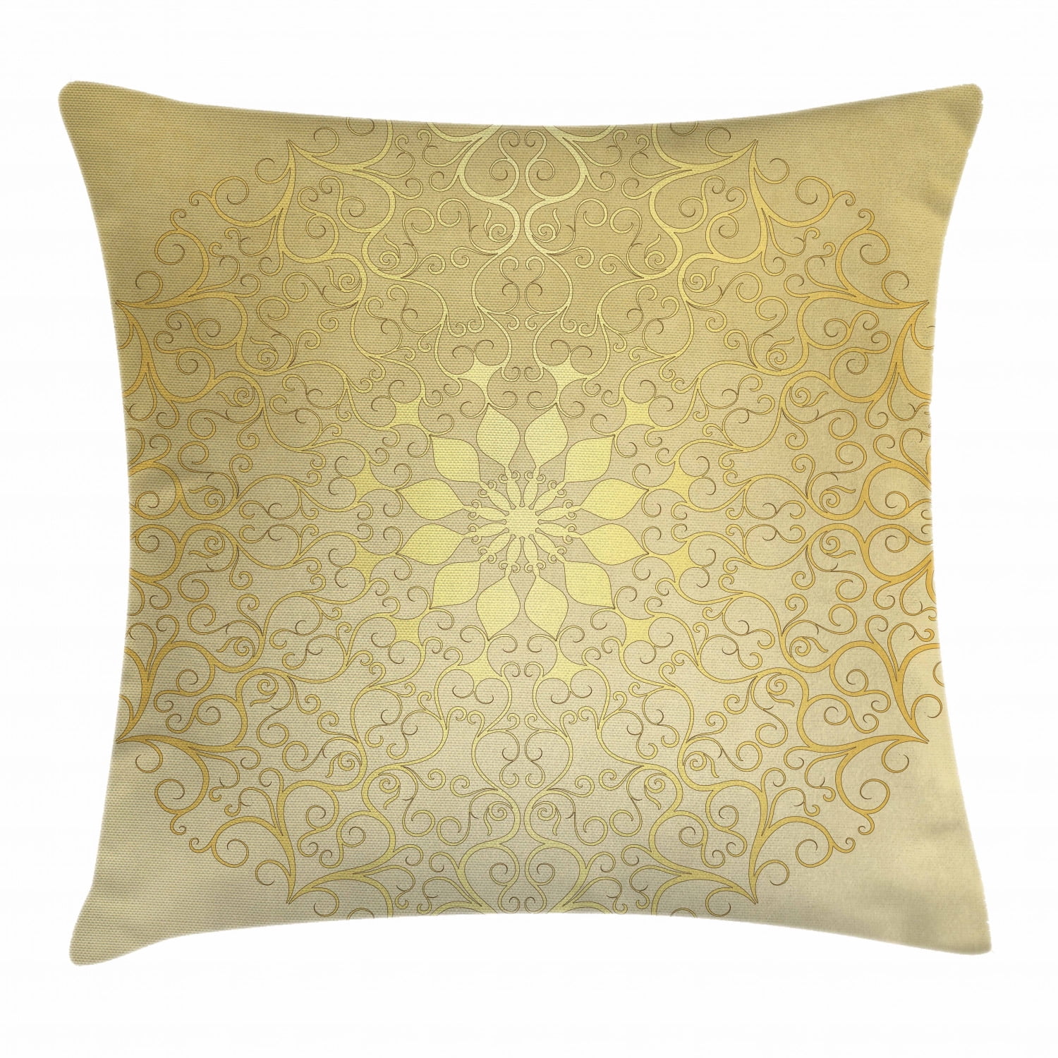 Gold Mandala Square Polyester Throw Pillow Cover