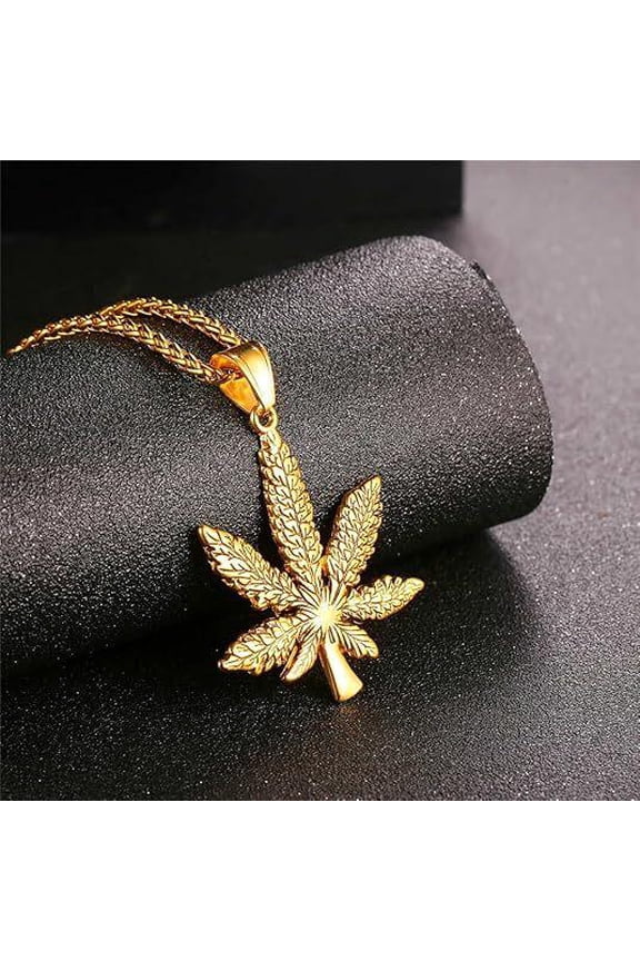 Gold Maple Leaf Pendant Unisex Hip Hop Statement Necklace Christmas Gift for Men and Women