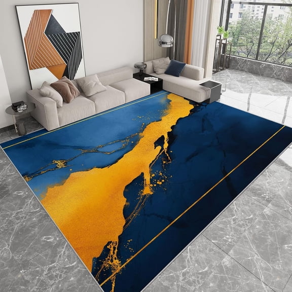 Gold Marble Area Rugs, Gold Texture Marble Carpet, Washable Non Slip Low Pile Soft Rug for Living Room Bedroom Office Decor Mat 2x3ft