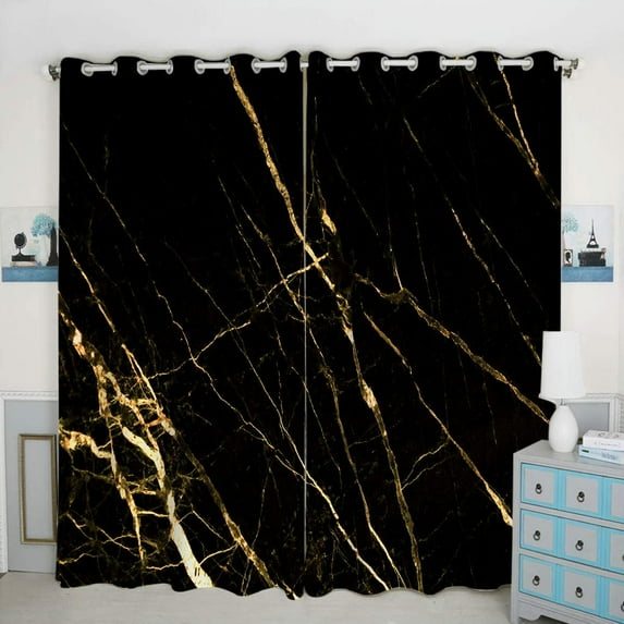 Gold Marble Colour Window Curtain Panels Blackout Curtain Panels Thermal Insulated & Light Blocking 42W x 84L inch (Set of 2 Panels)