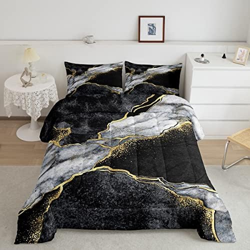 and Gold Marble Comforter Set Abstract Golden Cracked Lines Bedding Set