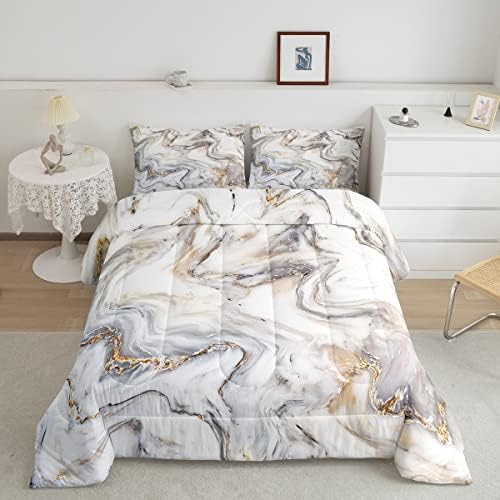 and Gold Marble Comforter Set Abstract Golden Cracked Lines Bedding Set