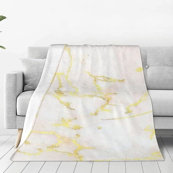 Gold Marble Modern Throw Blanket For Couch, Ultra Soft Micro Fleece Blanket Light Weight Anti Pilling Flannel Air Conditioning Blanket 50" x 60"