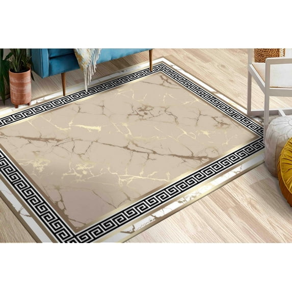 Gold Marble Rug, Gold Rugs, Modern Rug, Marble Rug, Marble Rug, Door Mat, Dining Room Rug, Modern Rug, Machine Washable Rug, Trendy Rug, 5.9'x9.2' - 180x280 cm