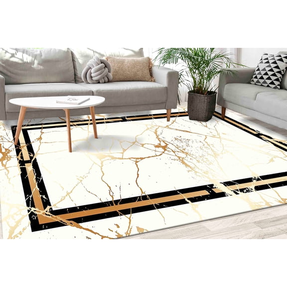 Gold Marble Rug, Trendy Rugs, Black and Gold Rug, Marble Rug, Luxury Rug, Gift For The Home, Runner Rug, Anti-Slip Carpet, Modern Rug, 2'x3' - 60x90 cm