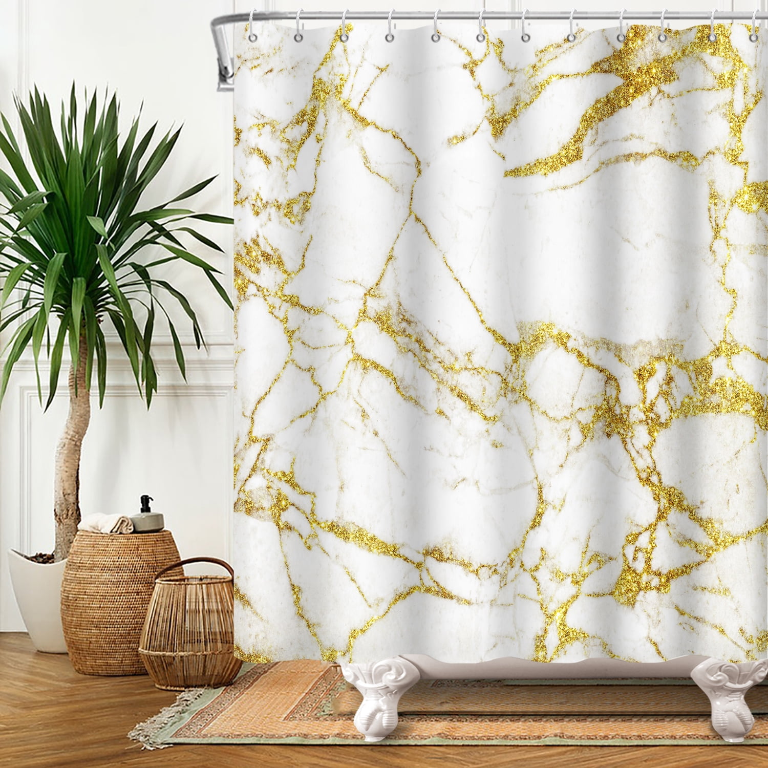 Gold Marble Shower Curtain,Abstract Texture Waterproof Fabric Bathroom ...