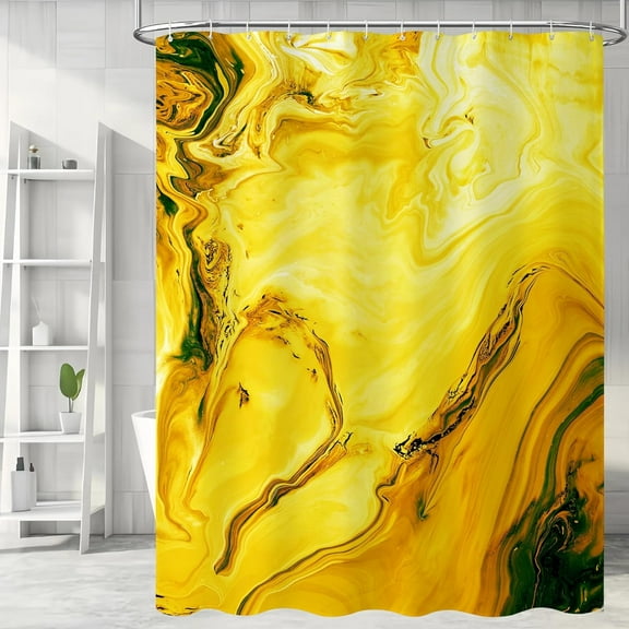 Gold Marble Shower Curtain, Abstract Yellow Ombre Shower Curtain for Bathroom, Simple Modern Waterproof Fabric Shower Curtain Set with Hooks 36"W x 72"L (Pack of 1)