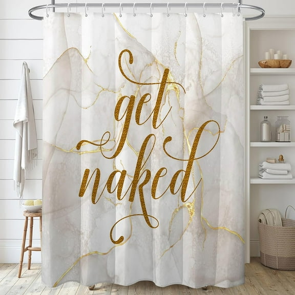 Gold Marble Shower Curtain,Get Naked Shower Curtains for Bathroom,Modern Luxury Abstract Fabric Shower Curtain Set,Waterproof Bath Curtain Waterproof Fabric with 12 Hooks 72x72 Inches