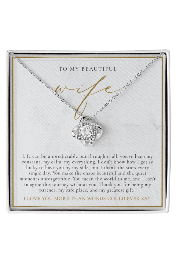 Gold Marble To My Wife Necklace, White Love Knot Necklace