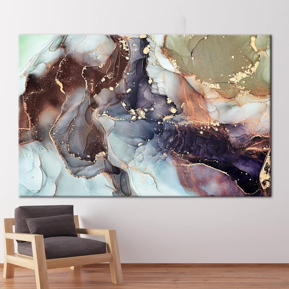 Gold Marble Wall Decor, Marble Canvas Art, Alcohol Ink Art, Modern Marble Printed Canvas, Abstract Marble Artwork, Shimmery Printed Canvas, Canvas Wall Decor - 3P-Gallery Wrapped