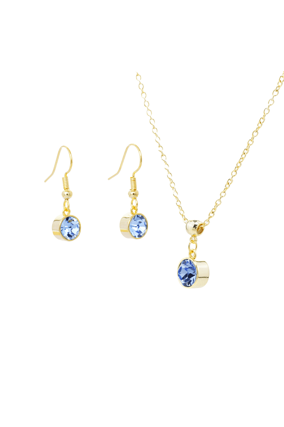 Gold March Birthstone Necklace and Drop Earrings Set with Bohemian Crystals, 14K Gold Plated, Birthday Month Gift, Great for Mom.