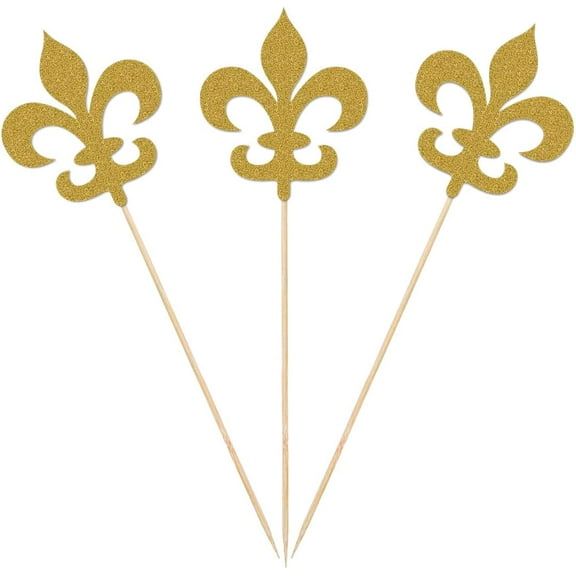 Gold Mardi Gras Centerpiece Sticks, 12-Pack Table Topper Double-Sided Birthday Party Decorations