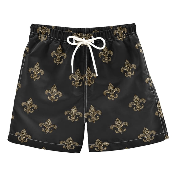 Gold Mardi-gras Flower Pattern Swim Trunks Board Shorts Beach Pants Bathing Bottoms 4T
