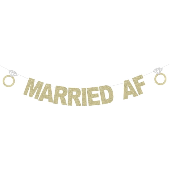 Gold Married AF Banner for Wedding Party Celebrating Decoration Glitter Paper Sign Diamond Ring Garland