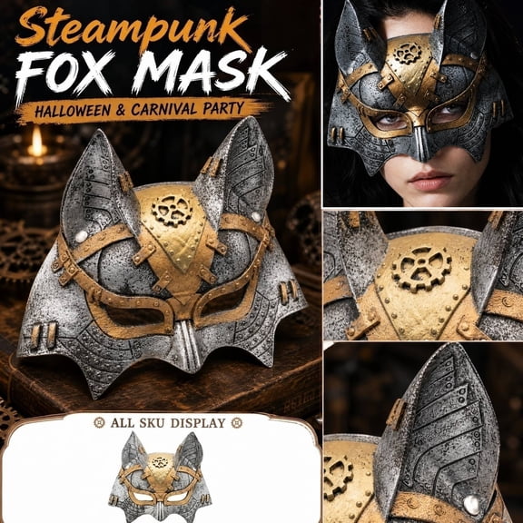 Gold Masquerade Mask 10 X 9 Inch Retro Metallic Gear Fox Mask for Adult Halloween Masquerade Party Mardi Gras Theatrical Event 1 Pack