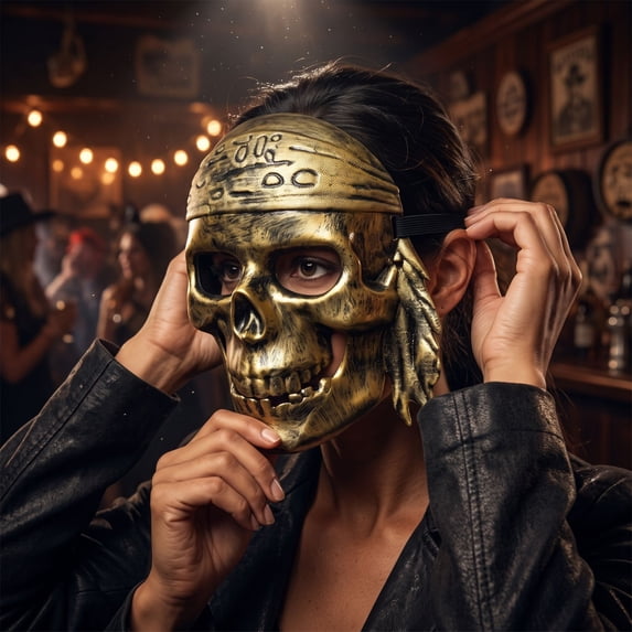 Gold Masquerade Mask, 9 Inch Scary Halloween Mask for Men and Women, Halloween Skeleton Mask Accessory for Masquerade Party, 1 Pack