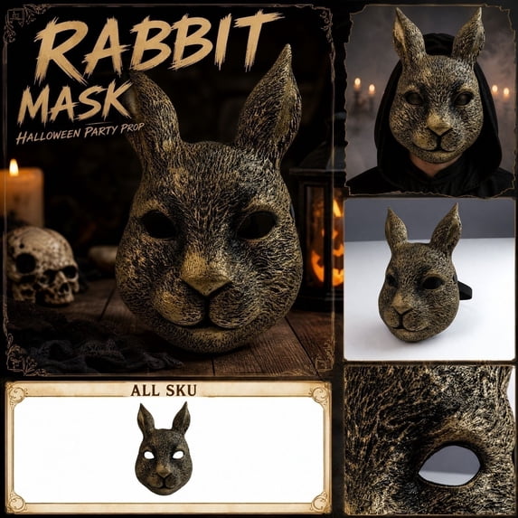 Gold Masquerade Mask Bunny 12 X 7 Inch Halloween Mask for Masquerade Party Scary Halloween Mask for Halloween Party Accessory for Men Women Kids