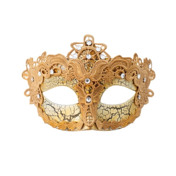 Gold Masquerade Mask for Women, Lace Rhinestone Masquerade Eye Mask, Cracked Gold Venetian Design, for Masquerade Party Prom Carnival Formal Events, 1 Pack