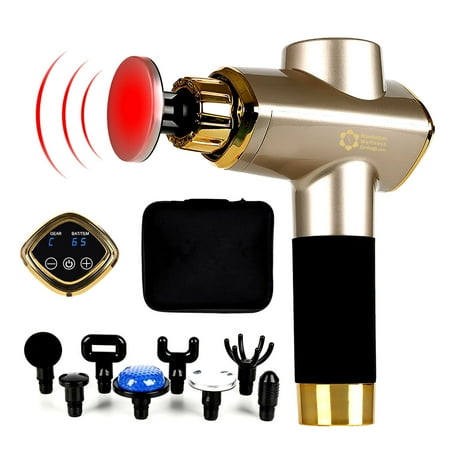 Gold Massage Gun With Heat Deep Tissue Muscle Massage Gun for Athlete with 8 Heads for Pain Relief, Neck, Shoulder, Back LCD Handheld Quiet Portable, Hot & Cold Heads, Adjustable Temperature (35-65?)