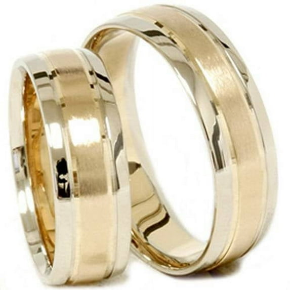 Pompeii3 Gold Matching His Hers Two Tone Wedding Ring Band Set