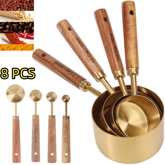 CCF 8pcs Gold Measuring Cups and Spoons, Stainless Steel Dry & Liquid Measuring Cup for Cooking and Baking