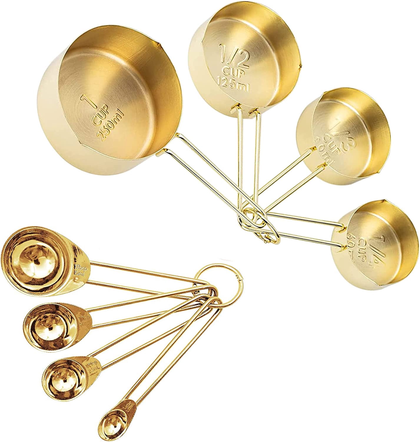 Gold Measuring Cups and Spoons Set, 8 PCS Metal Measuring Cups and ...