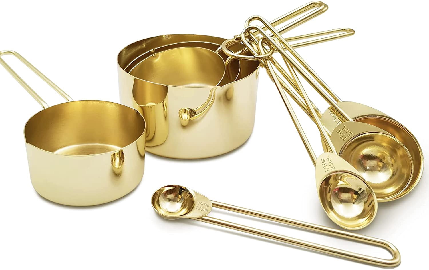 Gold Measuring Cups and Spoons Set of 8 pcs, Stainless Steel Measuring ...