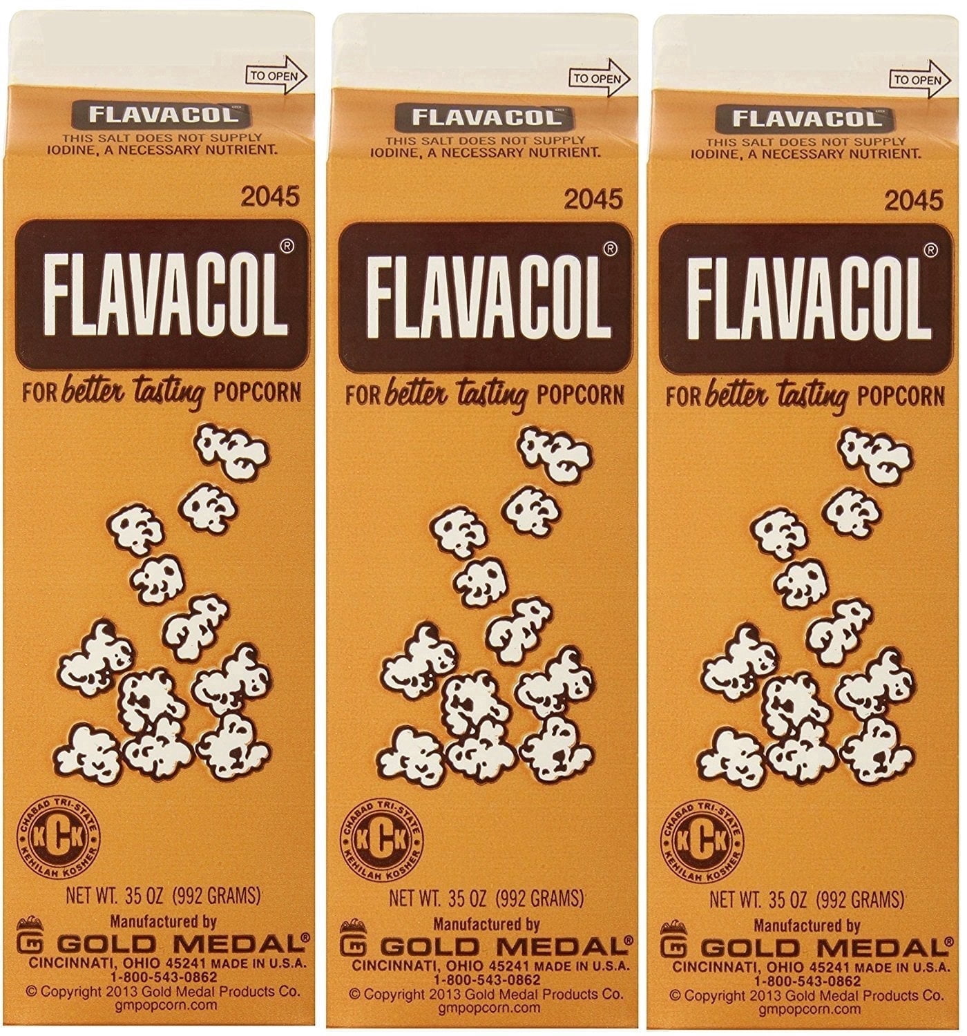 Gold Medal Prod. 2045 Flavacol Seasoning JKHnVq Popcorn Salt 35oz., 3 Pack