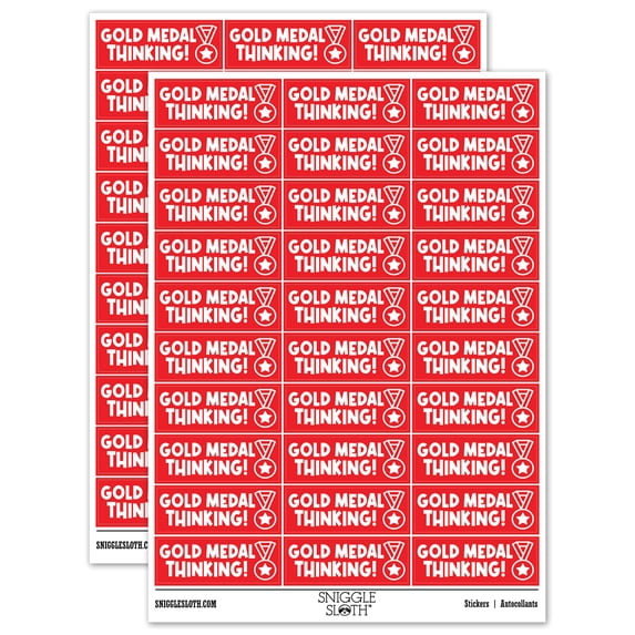 Gold Medal Thinking Teacher Student School Sticker Set - Red - Gloss Finish - 1.75" Medium