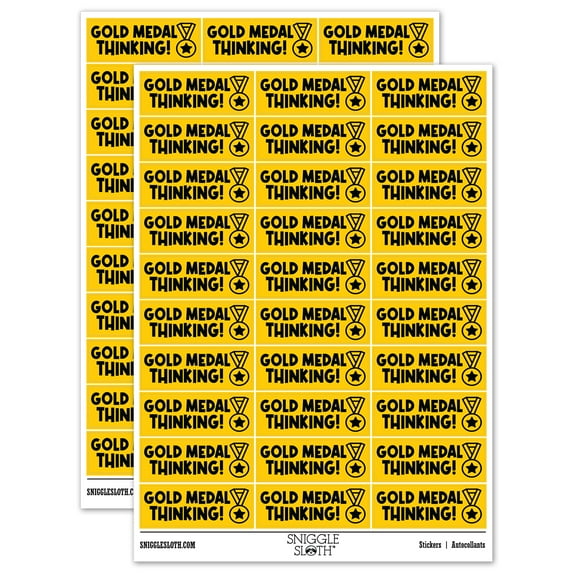 Gold Medal Thinking Teacher Student School Sticker Set - Yellow - Gloss Finish - 1.75" Medium