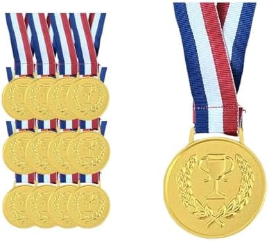 Gold Medals, 12 Pack Metal Award Medals for Kids and Students, Classroom Rewards for Teachers, School Competitions, Sports Events, and Family Party Games