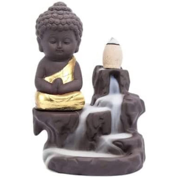 Gold Meditating Monk/Buddha Back-Flow Cone Incense Holder