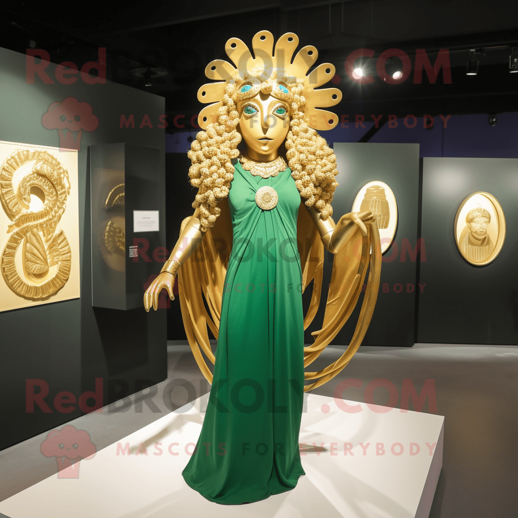 Gold Medusa REDBROKOLY mascot costume character dressed with a Shift ...